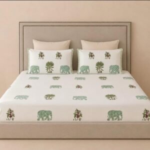 Green Forest Hand Block Printed 1 Bedsheet & 2 Pillow Covers