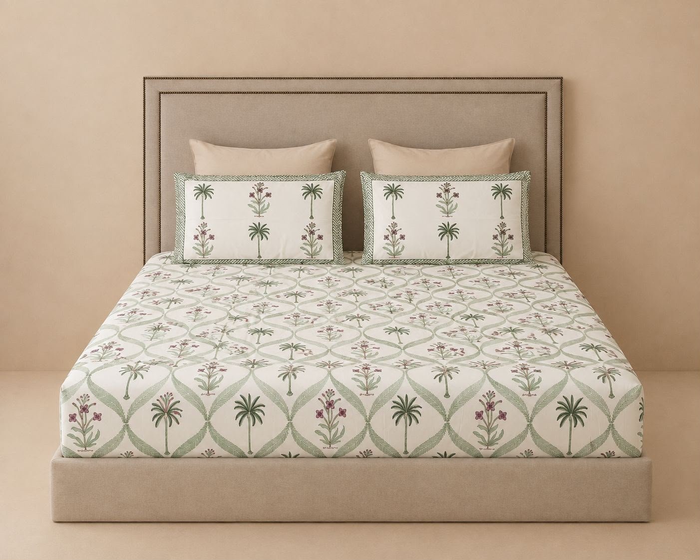 hand-block-printed-palm-floral-pattern-cotton-bedsheet-with-2-pillow-covers