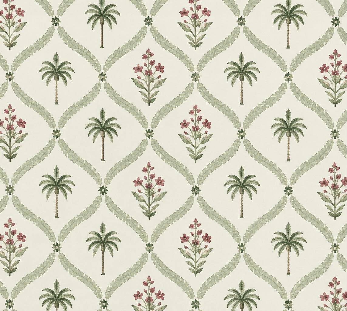 Hand Block Printed Palm & Floral Pattern Cotton Bedsheet with 2 Pillow covers - Image 3