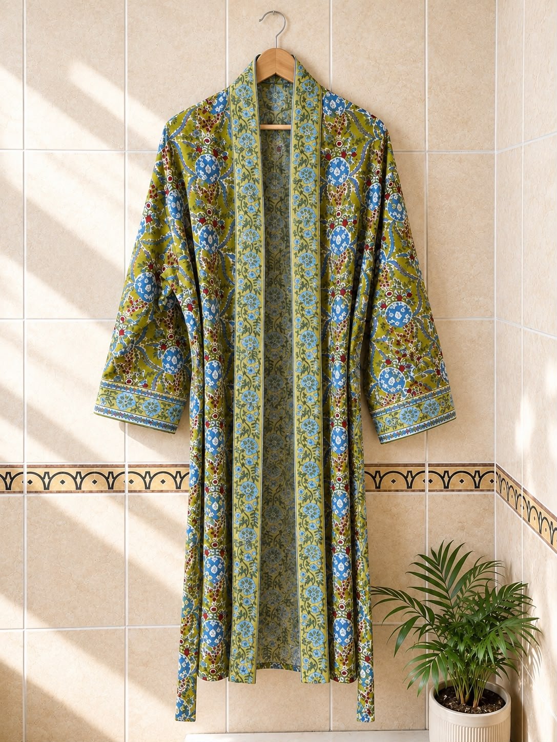 Olive Mosaic Printed Kimono Robe - Image 2