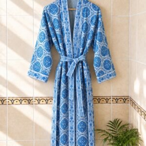 Royal blue & White floral kimono robe
