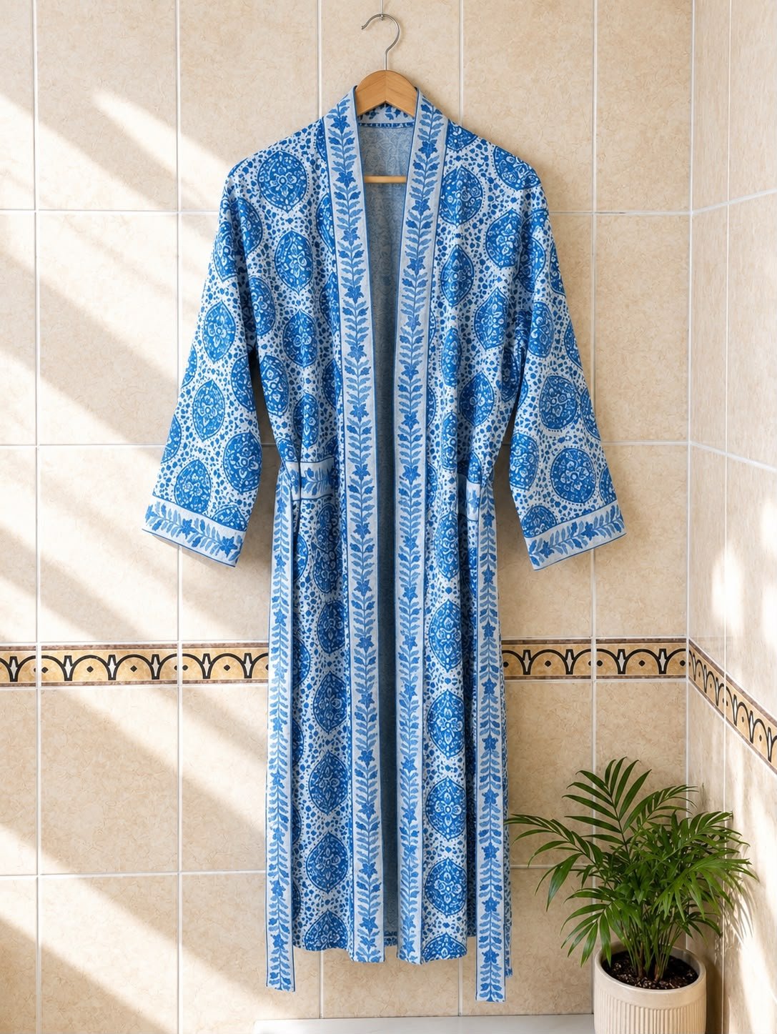 Royal blue & White floral kimono robe - Image 2