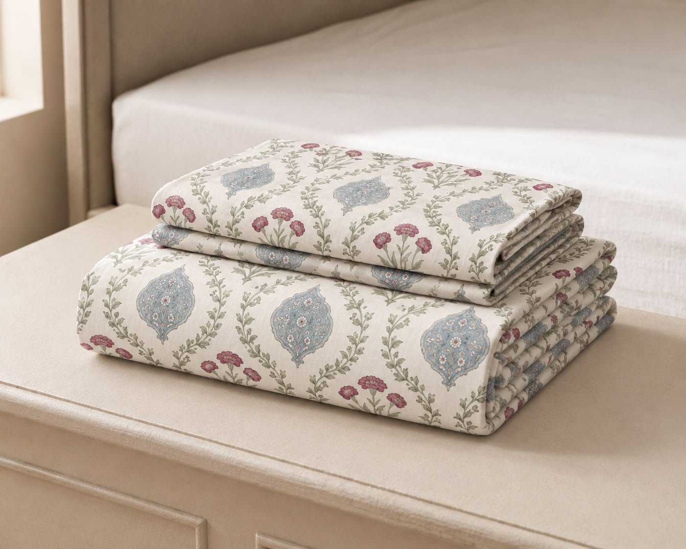 Sweet Floral Handcrafted 100 % Cotton Bedsheet with 2 Pillow covers - Image 3