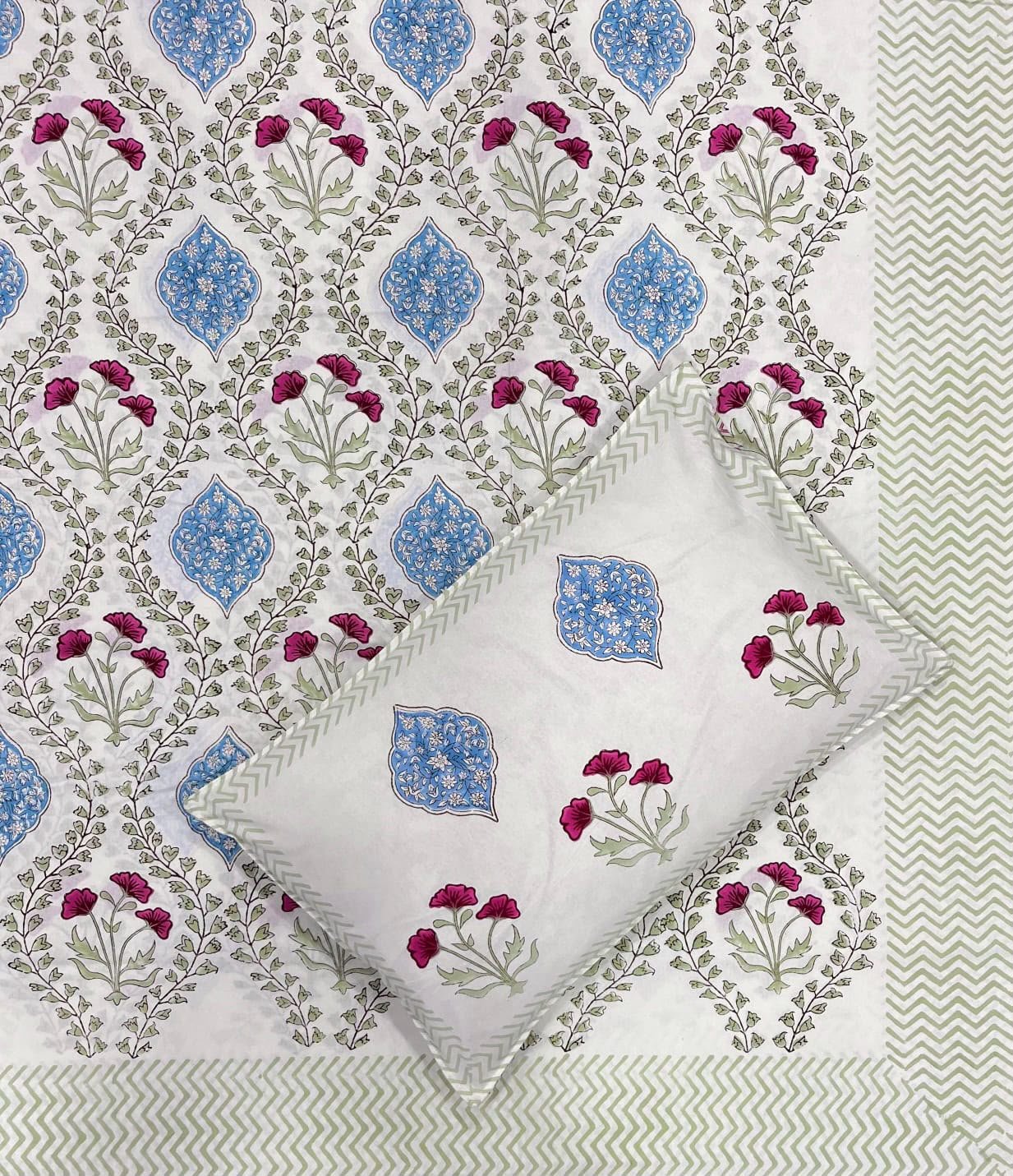 Sweet Floral Handcrafted 100 % Cotton Bedsheet with 2 Pillow covers - Image 4