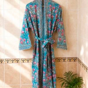 Turquoise floral printed kimone robe