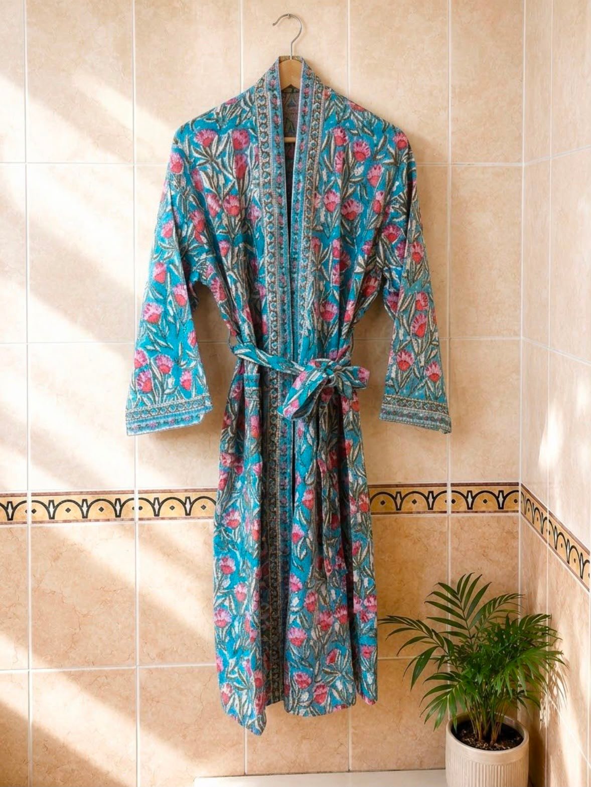 turquoise-floral-printed-kimone-robe